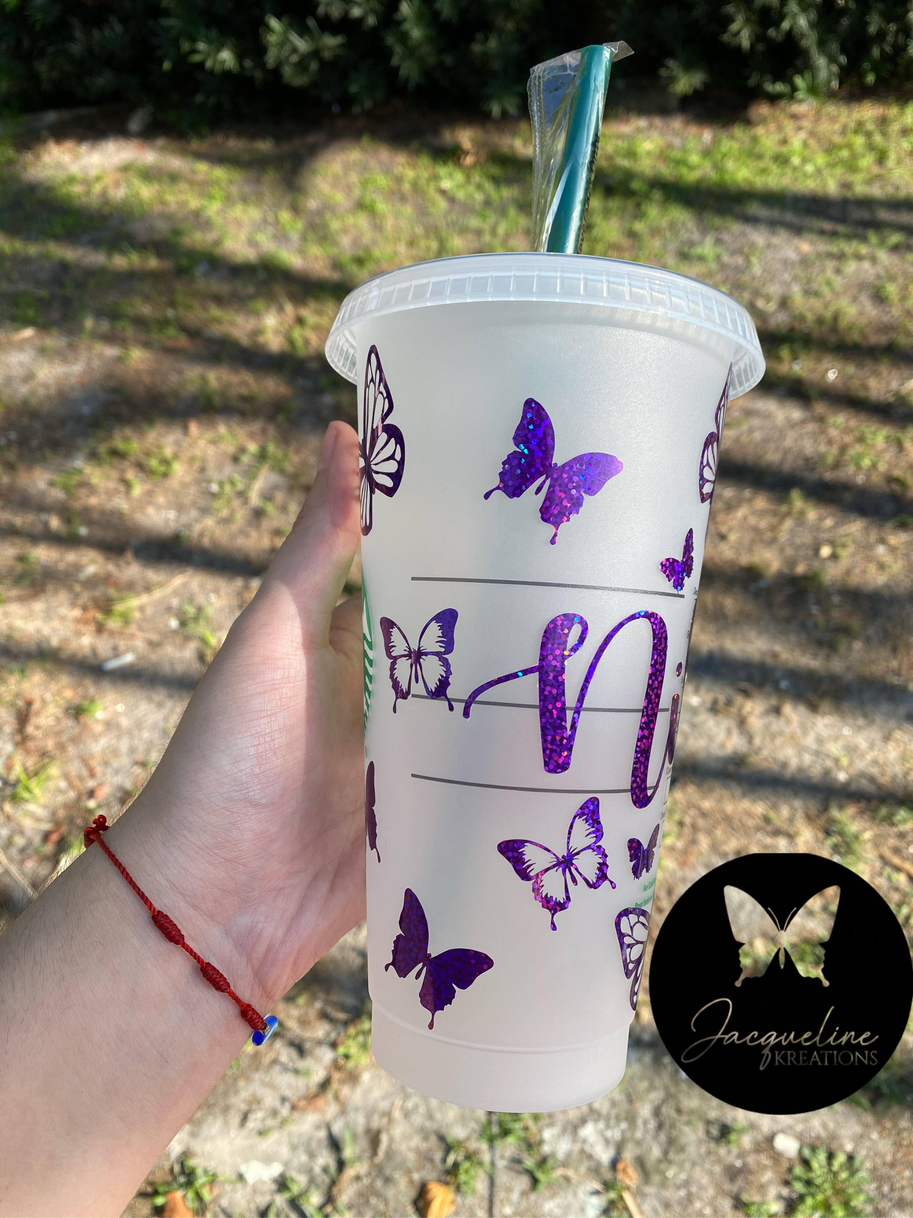 Holographic Butterfly Cup with name